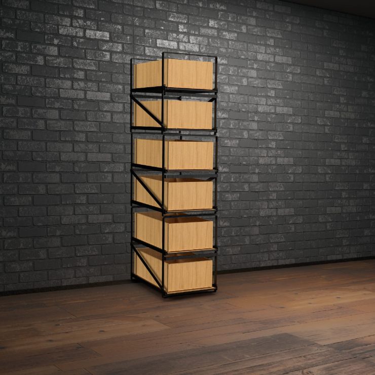 Lagersystem für Weinkisten mit jeweils 12 Flaschen