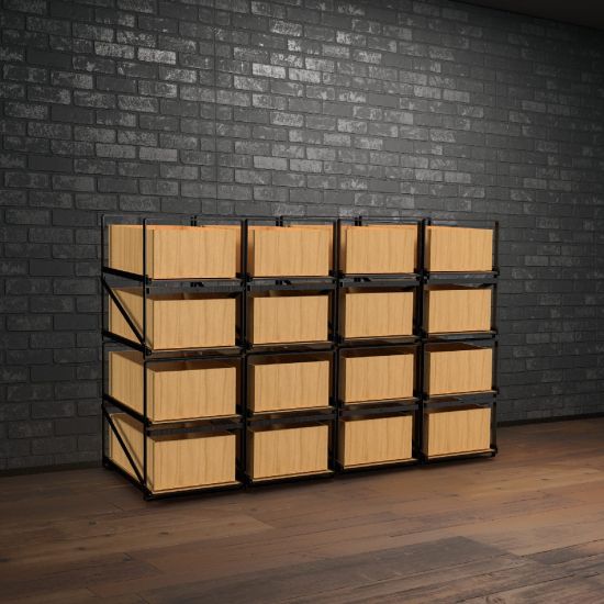 Lagersystem für Weinkisten mit jeweils 12 Flaschen