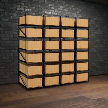 Lagersystem für Weinkisten mit jeweils 12 Flaschen