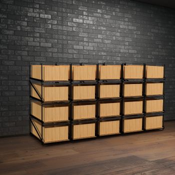 Lagersystem für Weinkisten mit jeweils 12 Flaschen