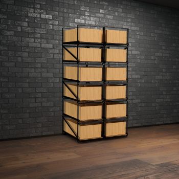 Lagersystem für Weinkisten mit jeweils 12 Flaschen