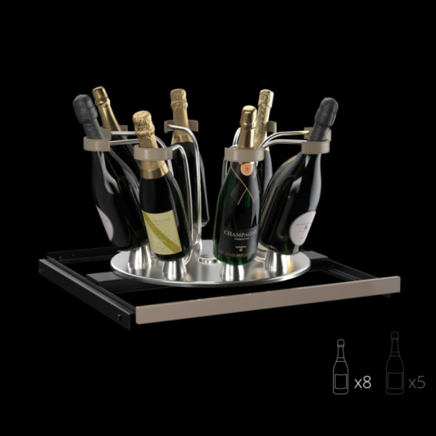 Ansicht der drehbaren Schale des Champagnerkühlschranks.