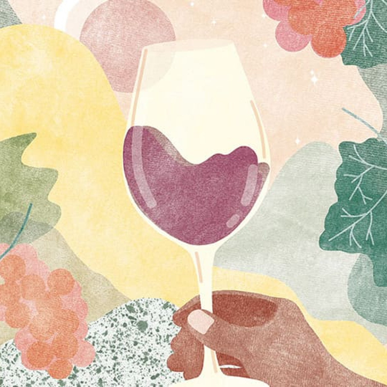 Illustration von Juliette Léveillé - Tapas im Baskenland mit Blick auf die Weinreben Illustration von Juliette Léveillé - Tapas im Baskenland mit Blick auf die Weinreben