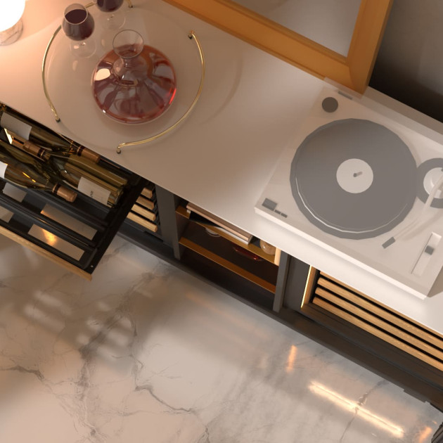 Keine Kompromisse zwischen der Raffinesse Ihrer Innenarchitektur und dem praktischen Aspekt, dass Sie Ihren Wein in Ihrem Wohnbereich immer griffbereit haben möchten, um ihn zu servieren.