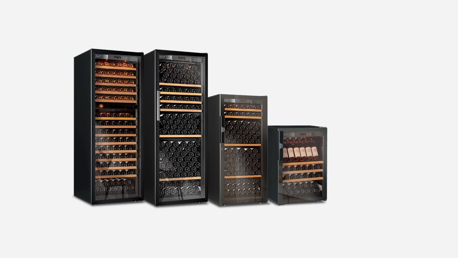 Diese Weinkhülschrank-reihe von EuroCave bietet die größte Auswahl an Türen, Größen, Funktionen und Arten der Weinlagerung.