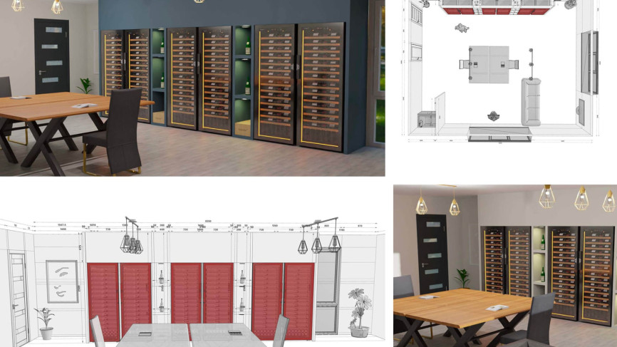 Plans, conception 3D et visualisation au rendu réaliste de votre projet de cave à vin dans votre magasin EuroCave