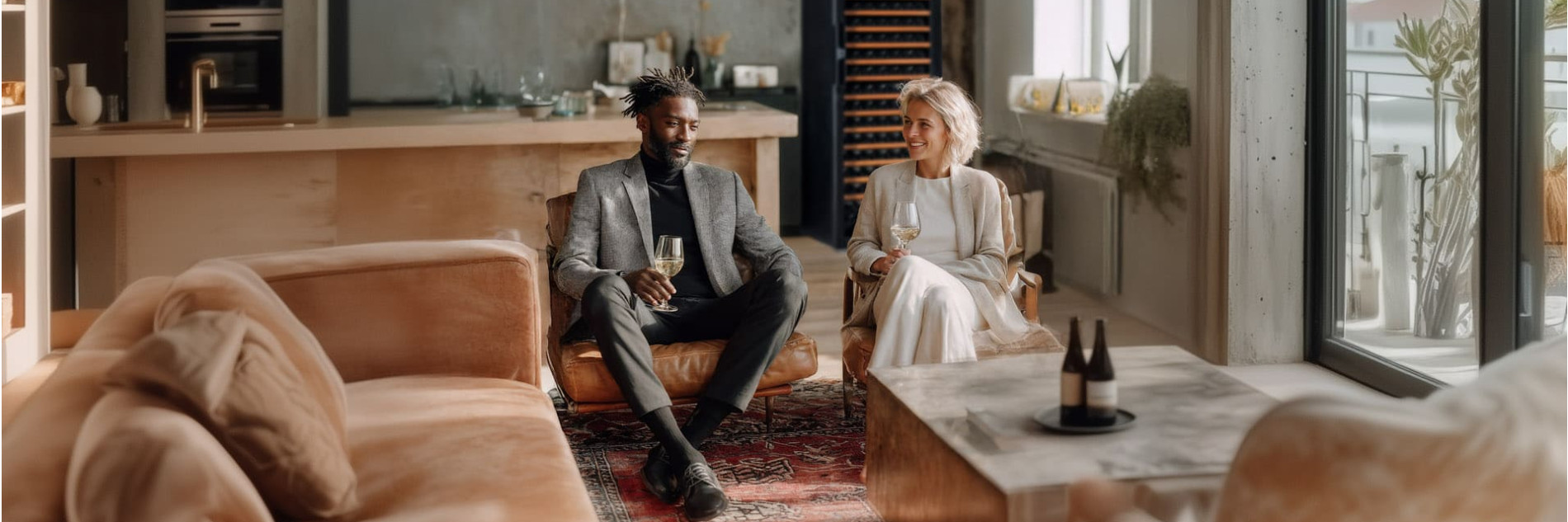 Weinliebhaber teilen ein Glas Wein in geselliger Atmosphäre